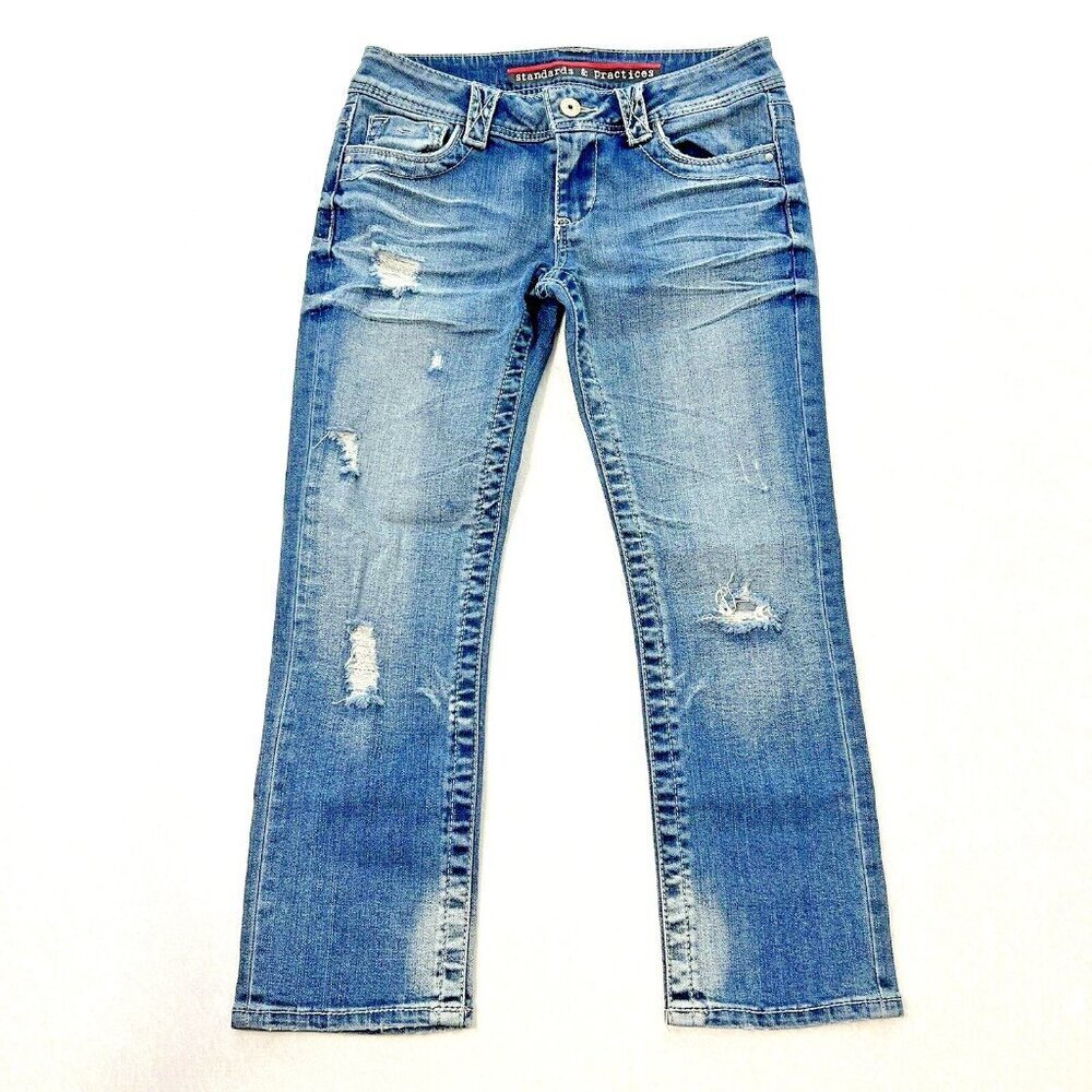 STANDARDS & PRACTICES Jeans Womens 28 Blue Ripped Low Rise Straight Leg